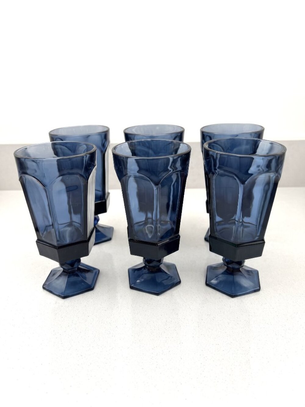 Vintage Fostoria Virginia Dark Blue Iced Tea Beverage Glasses Set of 6 - 6.75"